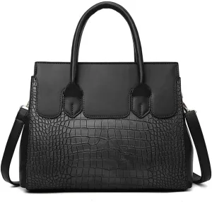 Stylish Retro Leather Satchel Handbag for Women - Fashionable Tote Shoulder Bag with Zipper (Black)