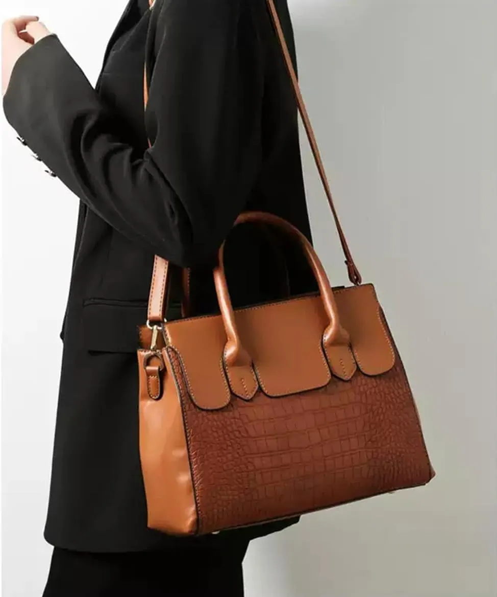Stylish Retro Leather Satchel Handbag for Women - Fashionable Tote Shoulder Bag with Zipper (Black)