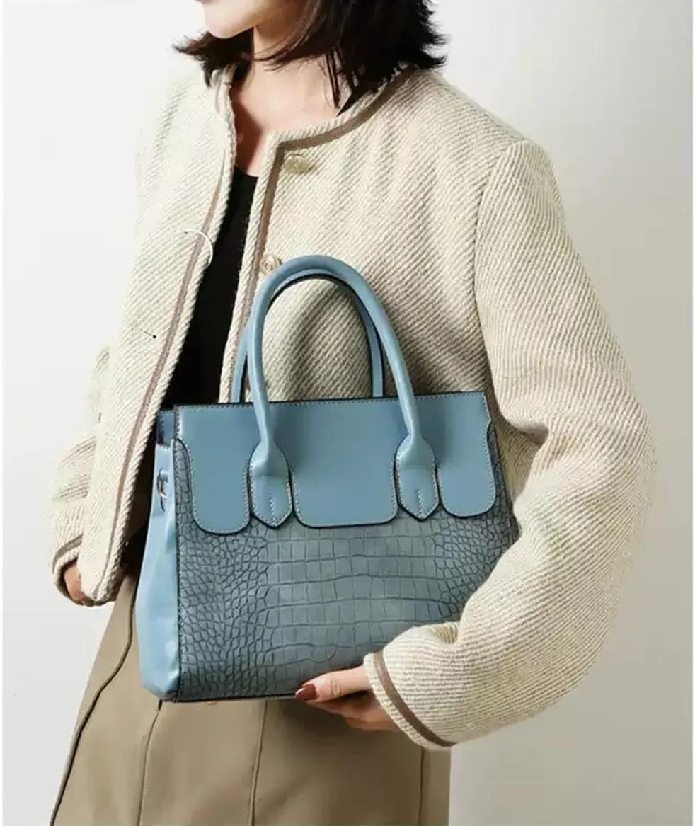 Stylish Retro Leather Satchel Handbag for Women - Fashionable Tote Shoulder Bag with Zipper (Black)