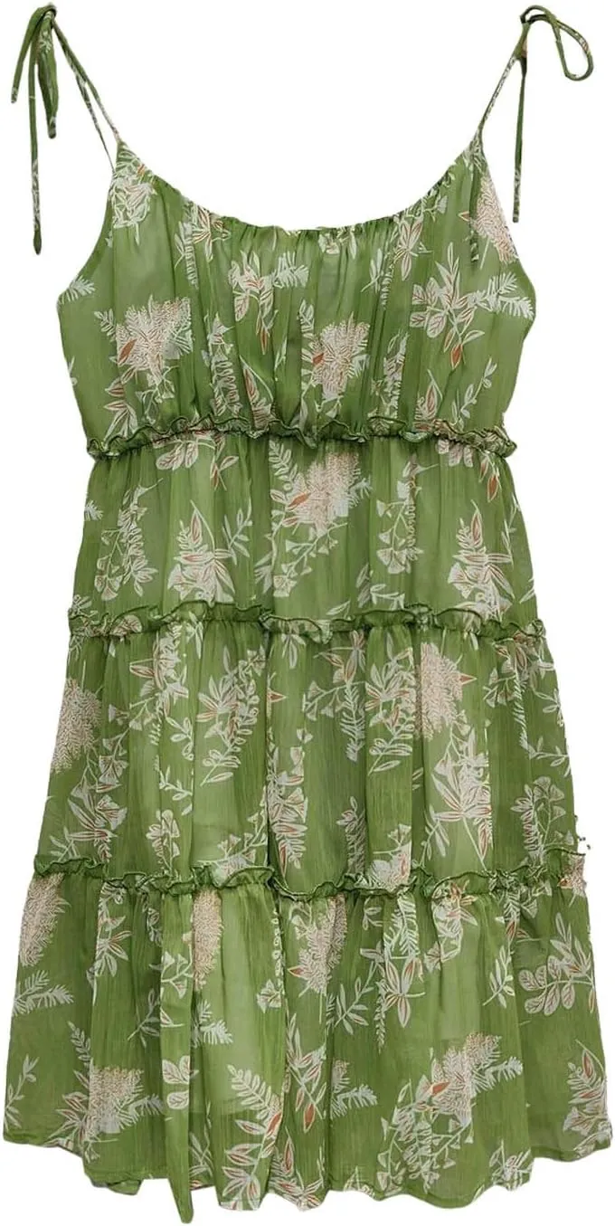 Summer Floral Boho Dresses for Women Spaghetti Straps Beach Ruffle Sexy Mini Dress