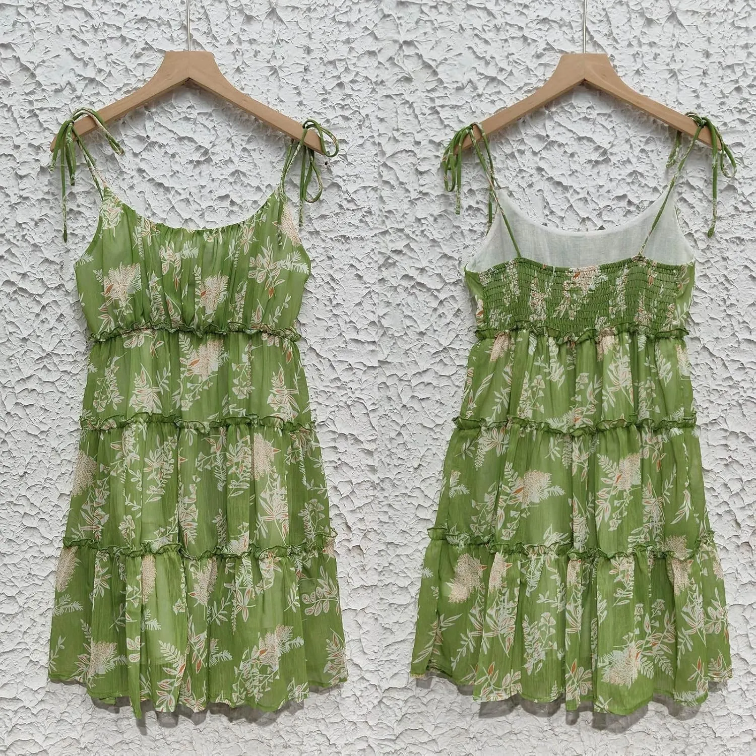 Summer Floral Boho Dresses for Women Spaghetti Straps Beach Ruffle Sexy Mini Dress