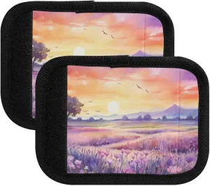 Sunset and Purple Field Luggage Handle Wrap, Handle Grip Luggage Identifier Suitcase Tags for Travel, Bag, Luggage, Suitcase, 2 Pack