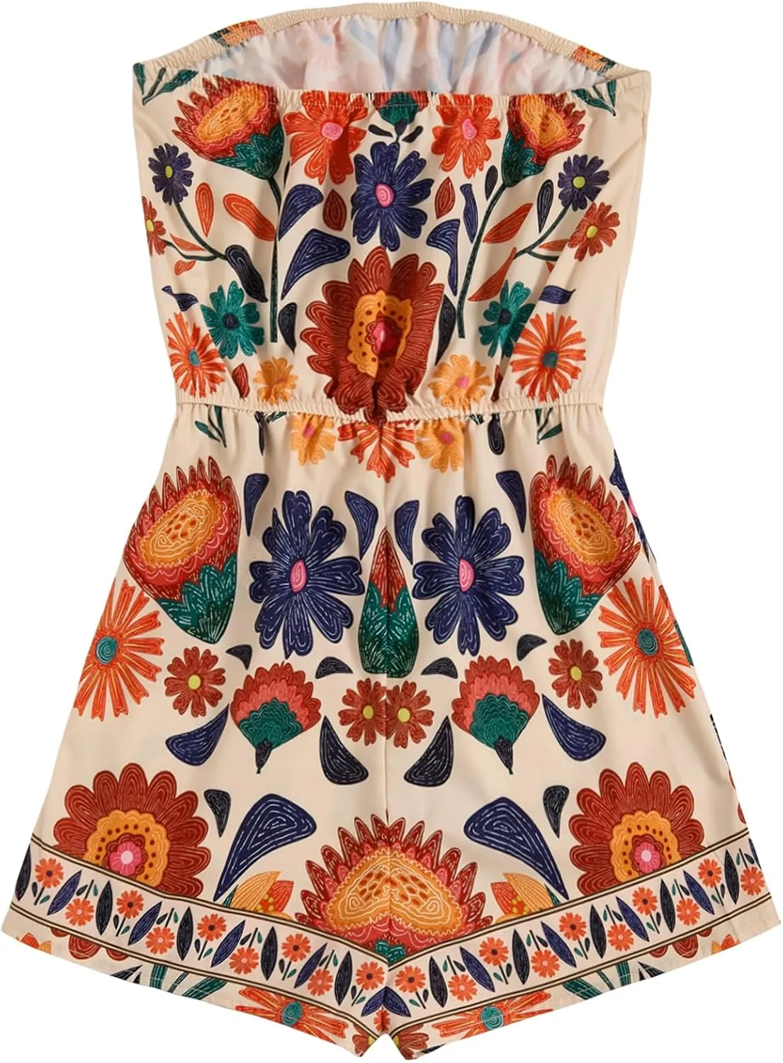SweatyRocks Women's Off Shoulder Floral Print Playsuit Strapless Romper Short Jumpsuit