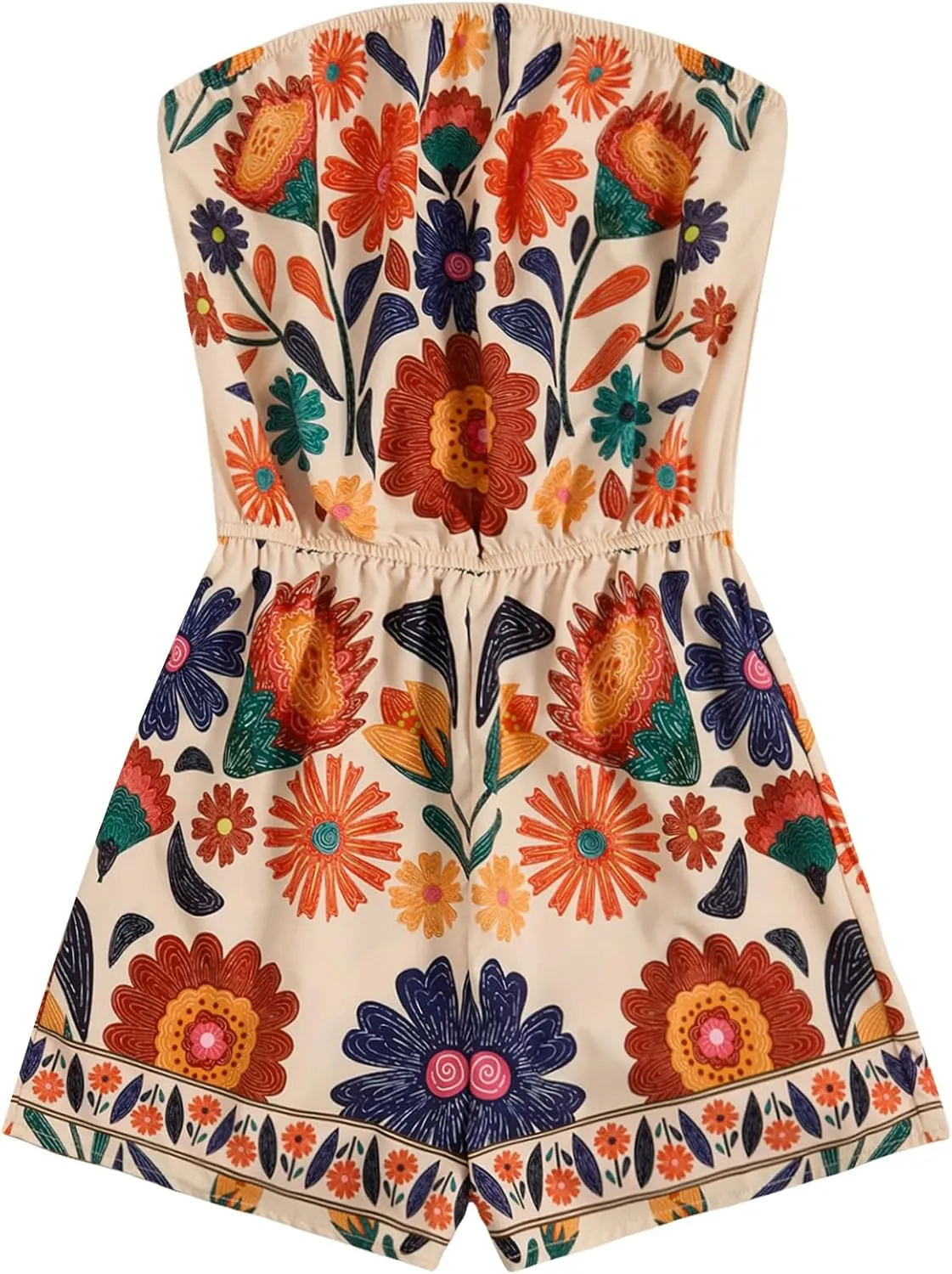 SweatyRocks Women's Off Shoulder Floral Print Playsuit Strapless Romper Short Jumpsuit