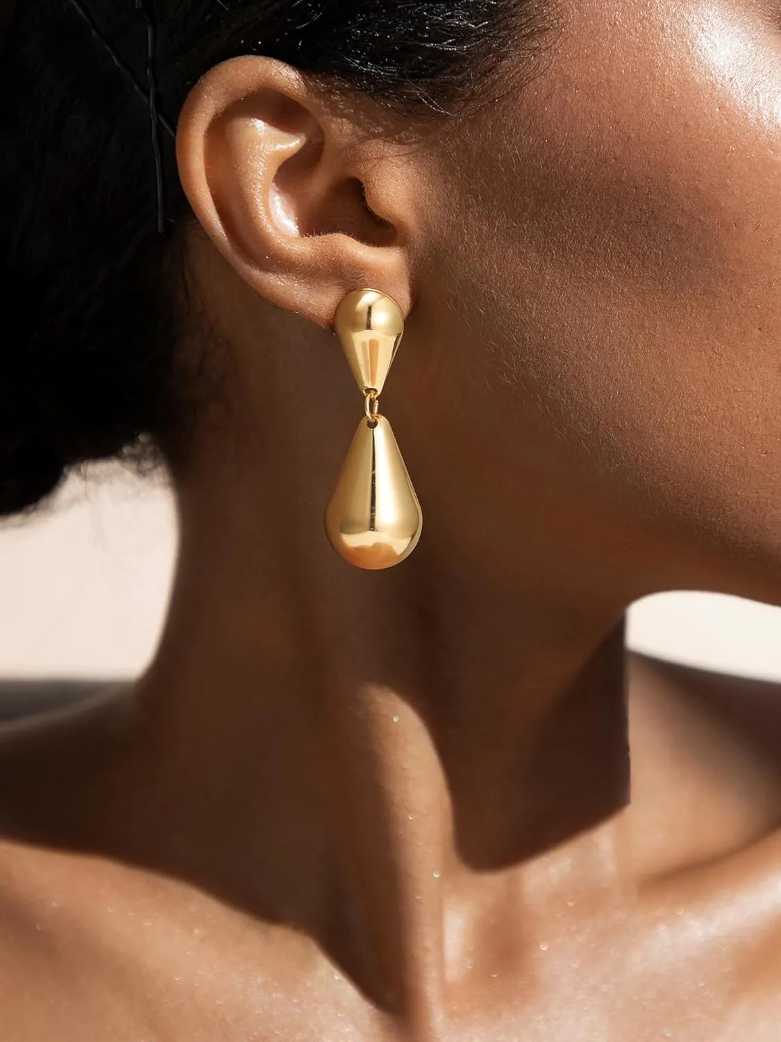 SWEETV 14K Gold Plated Statement Drop Dangle Earrings for Women, Stunning Teardrop Waterdrop Leverback Women's Earrings Jewelry Gift, 925 Sterling Silver Hypoallergenic