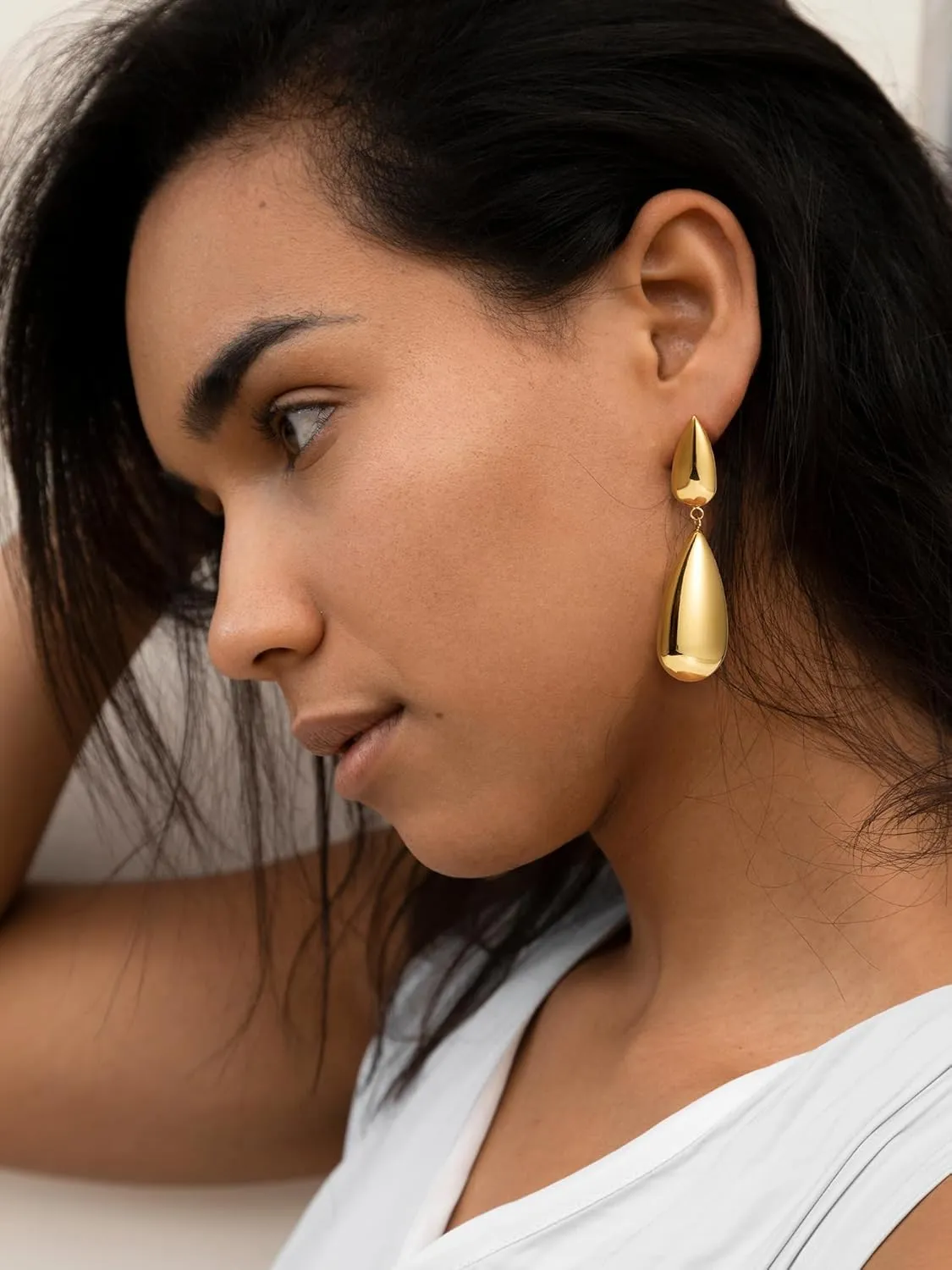 SWEETV 14K Gold Plated Statement Drop Dangle Earrings for Women, Stunning Teardrop Waterdrop Leverback Women's Earrings Jewelry Gift, 925 Sterling Silver Hypoallergenic