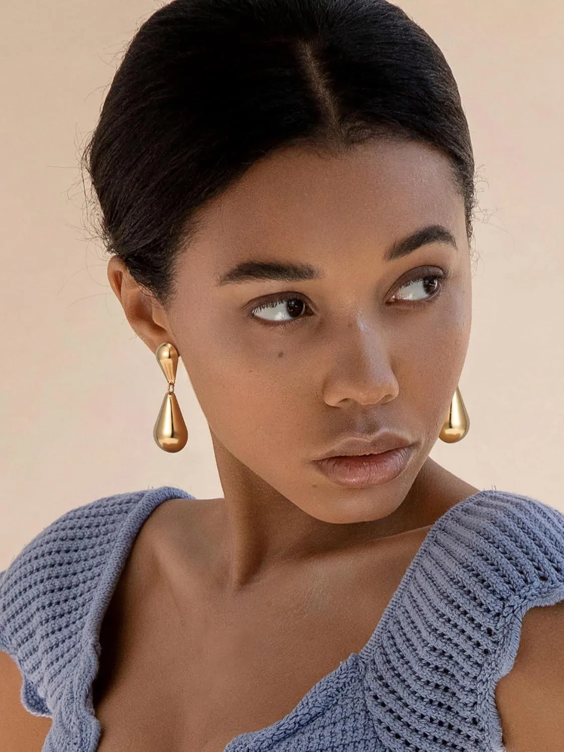 SWEETV 14K Gold Plated Statement Drop Dangle Earrings for Women, Stunning Teardrop Waterdrop Leverback Women's Earrings Jewelry Gift, 925 Sterling Silver Hypoallergenic