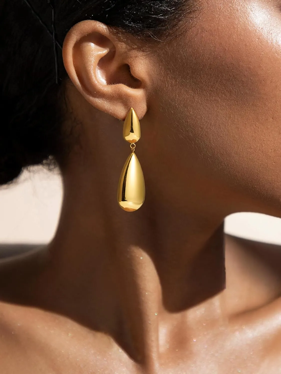 SWEETV 14K Gold Plated Statement Drop Dangle Earrings for Women, Stunning Teardrop Waterdrop Leverback Women's Earrings Jewelry Gift, 925 Sterling Silver Hypoallergenic