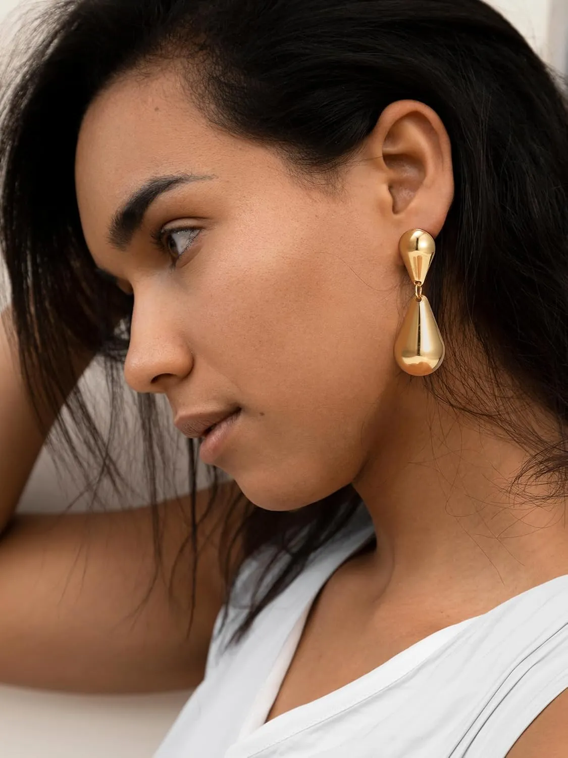 SWEETV 14K Gold Plated Statement Drop Dangle Earrings for Women, Stunning Teardrop Waterdrop Leverback Women's Earrings Jewelry Gift, 925 Sterling Silver Hypoallergenic