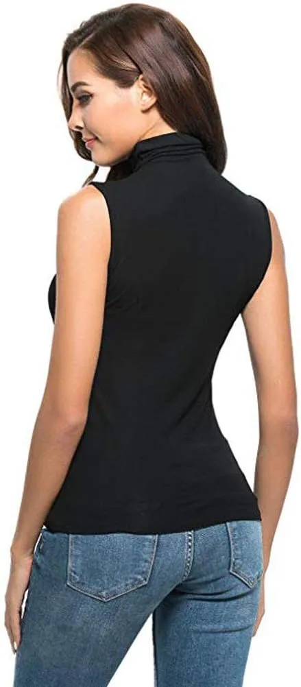TANGNADE Sleeveless Turtlenecks for Women Tunic Plus Size Mock Neck Soft Tank Tops Basic Stretch Slim Fit Undershirts