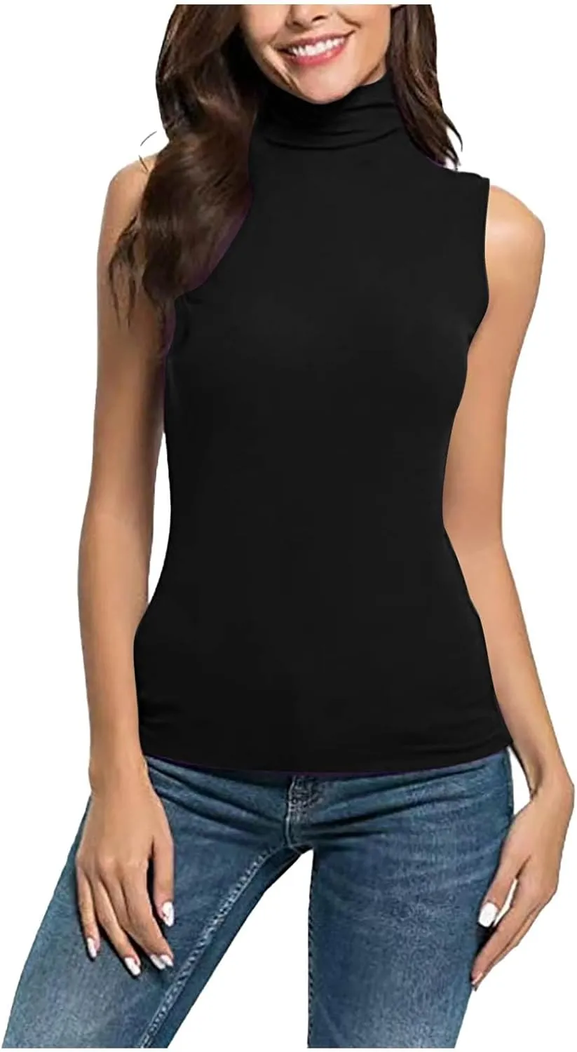 TANGNADE Sleeveless Turtlenecks for Women Tunic Plus Size Mock Neck Soft Tank Tops Basic Stretch Slim Fit Undershirts