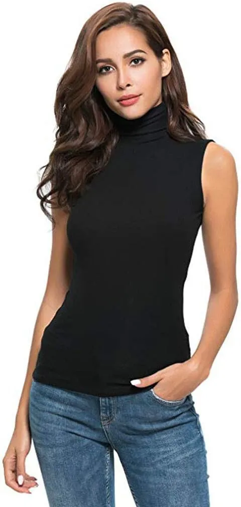 TANGNADE Sleeveless Turtlenecks for Women Tunic Plus Size Mock Neck Soft Tank Tops Basic Stretch Slim Fit Undershirts