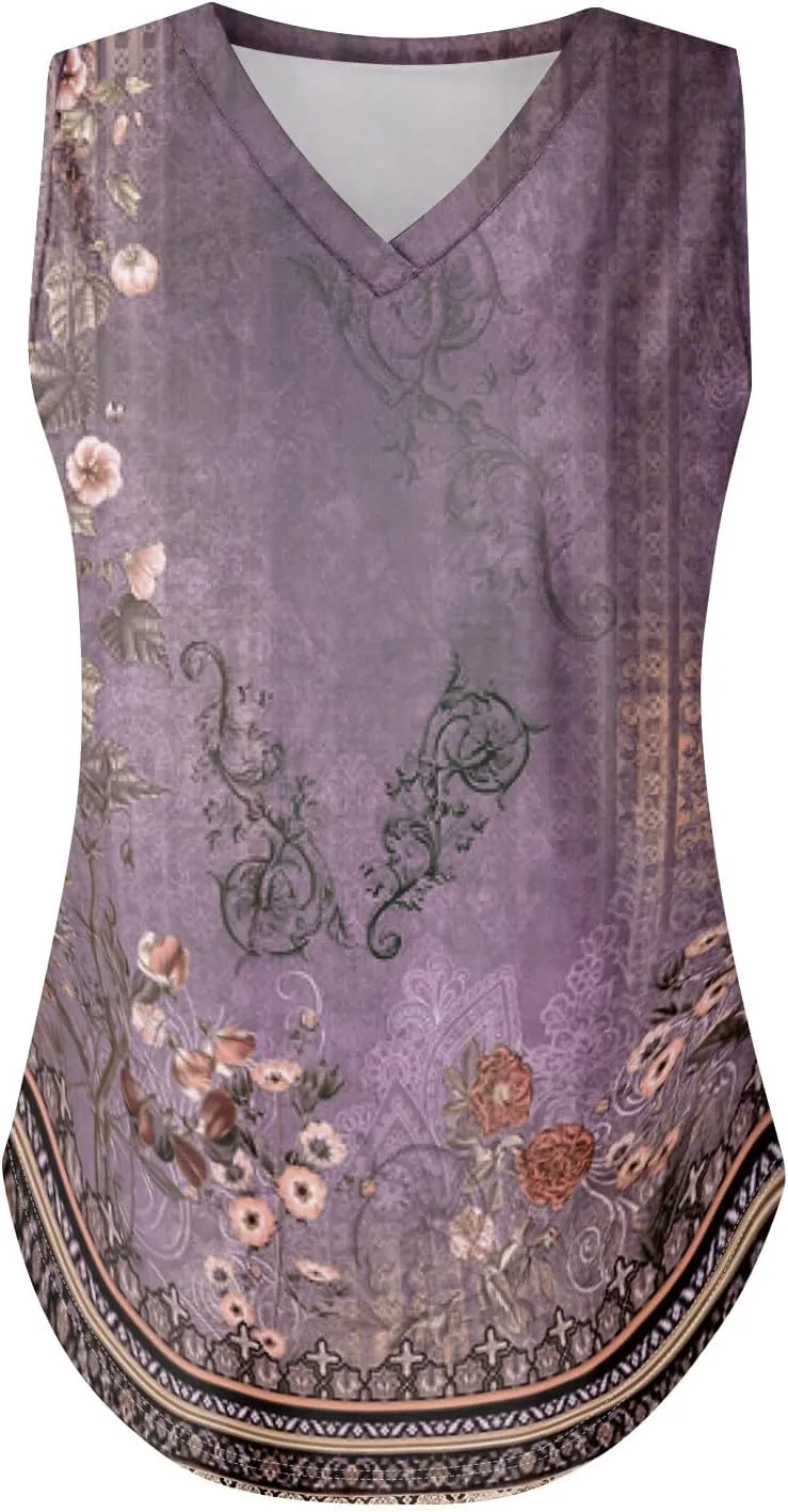 Tank Tops for Women 2025 Loose Fit V Neck Dressy Casual Tops Sleeveless Floral Print Shirts Summer Trendy Tank Tops