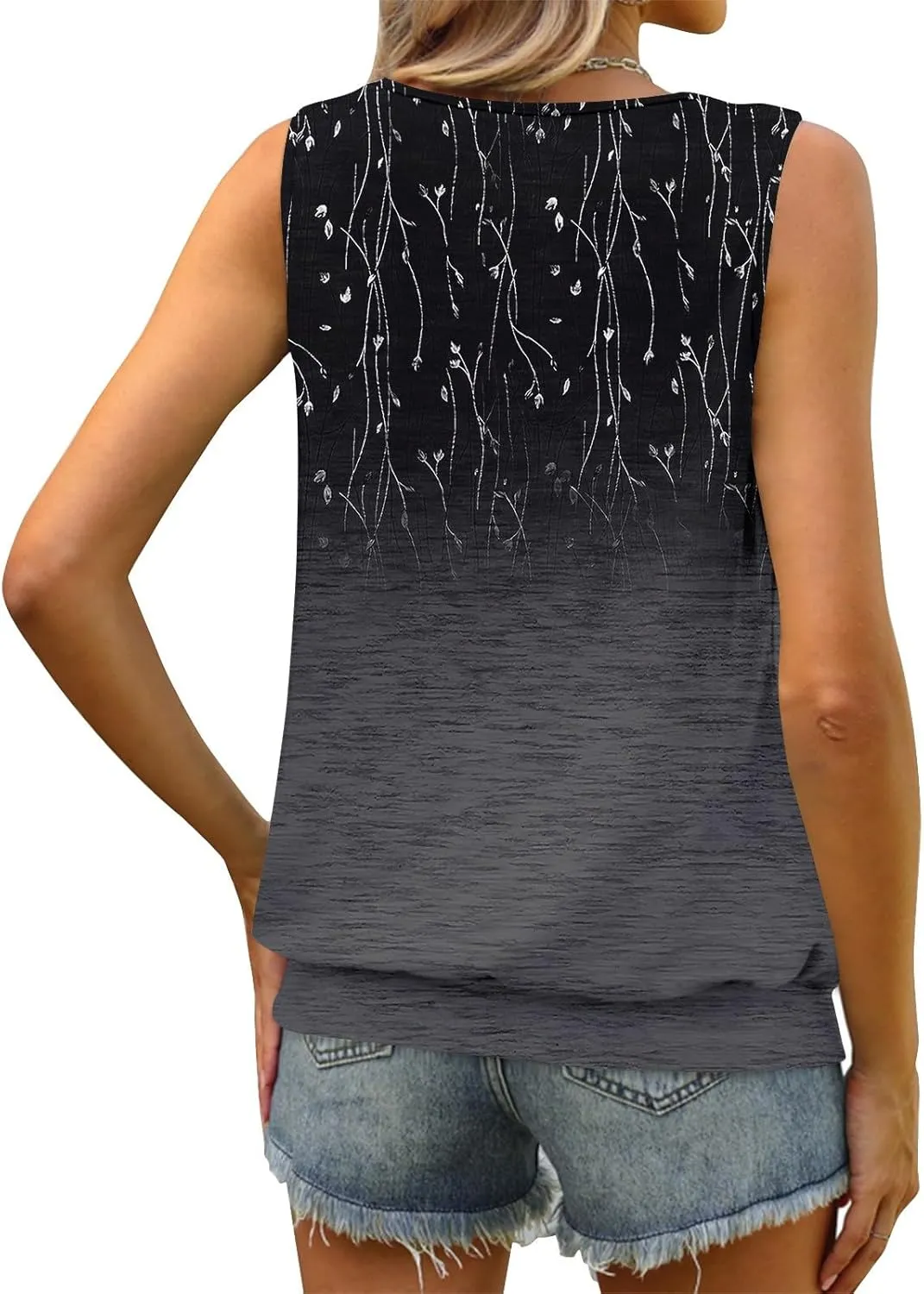 Tank Tops for Women Fashion Sleeveless Trendy Tops 2025 Sexy Ruched Crew Neck Floral Print Shirts Summer Casual Tops