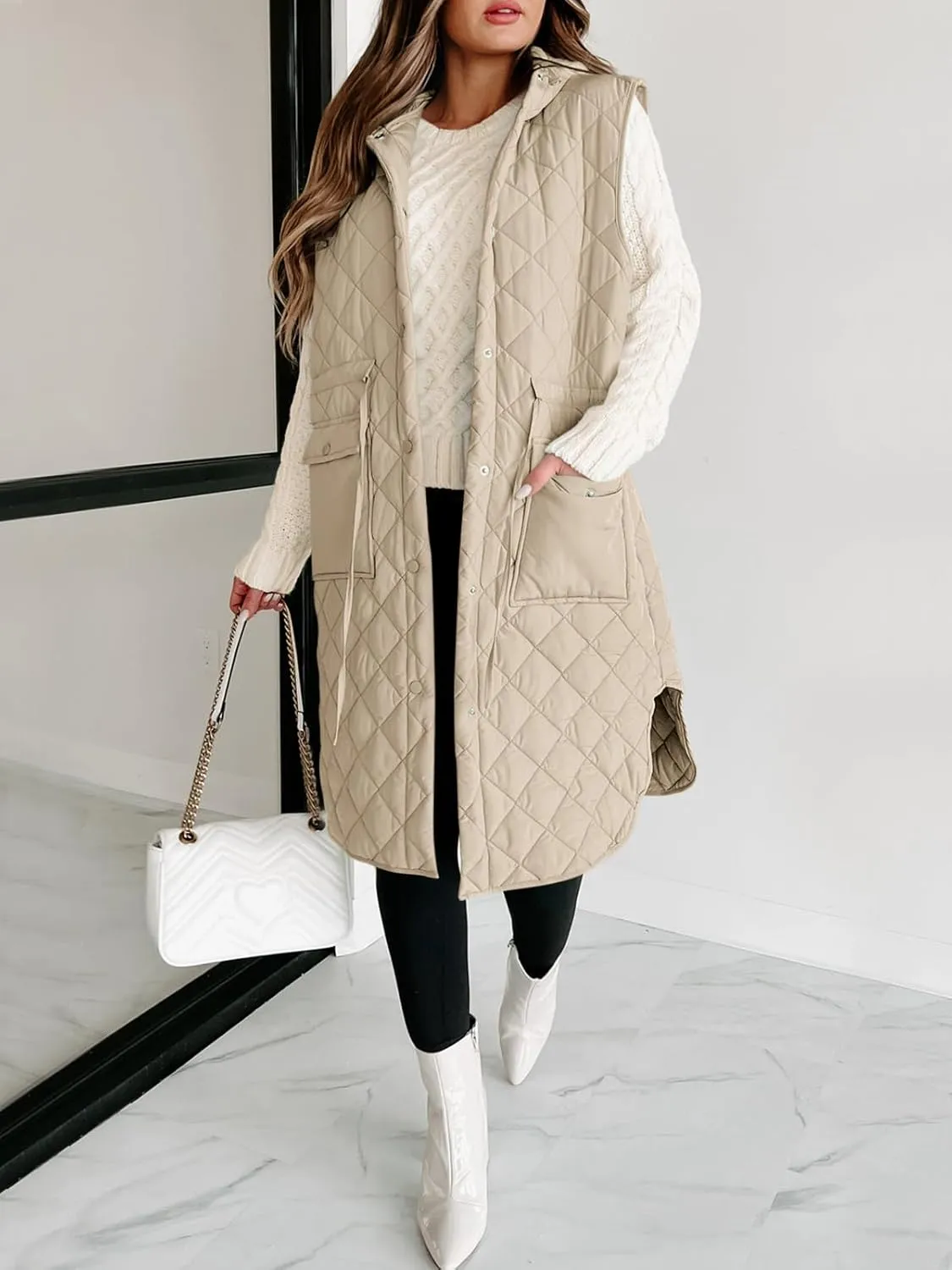 Tankaneo Women's Long Puffer Vest Sleeveless Hood Quilted Winter Outwear Warm Jackets Coats