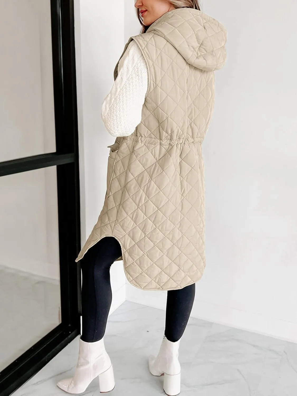 Tankaneo Women's Long Puffer Vest Sleeveless Hood Quilted Winter Outwear Warm Jackets Coats