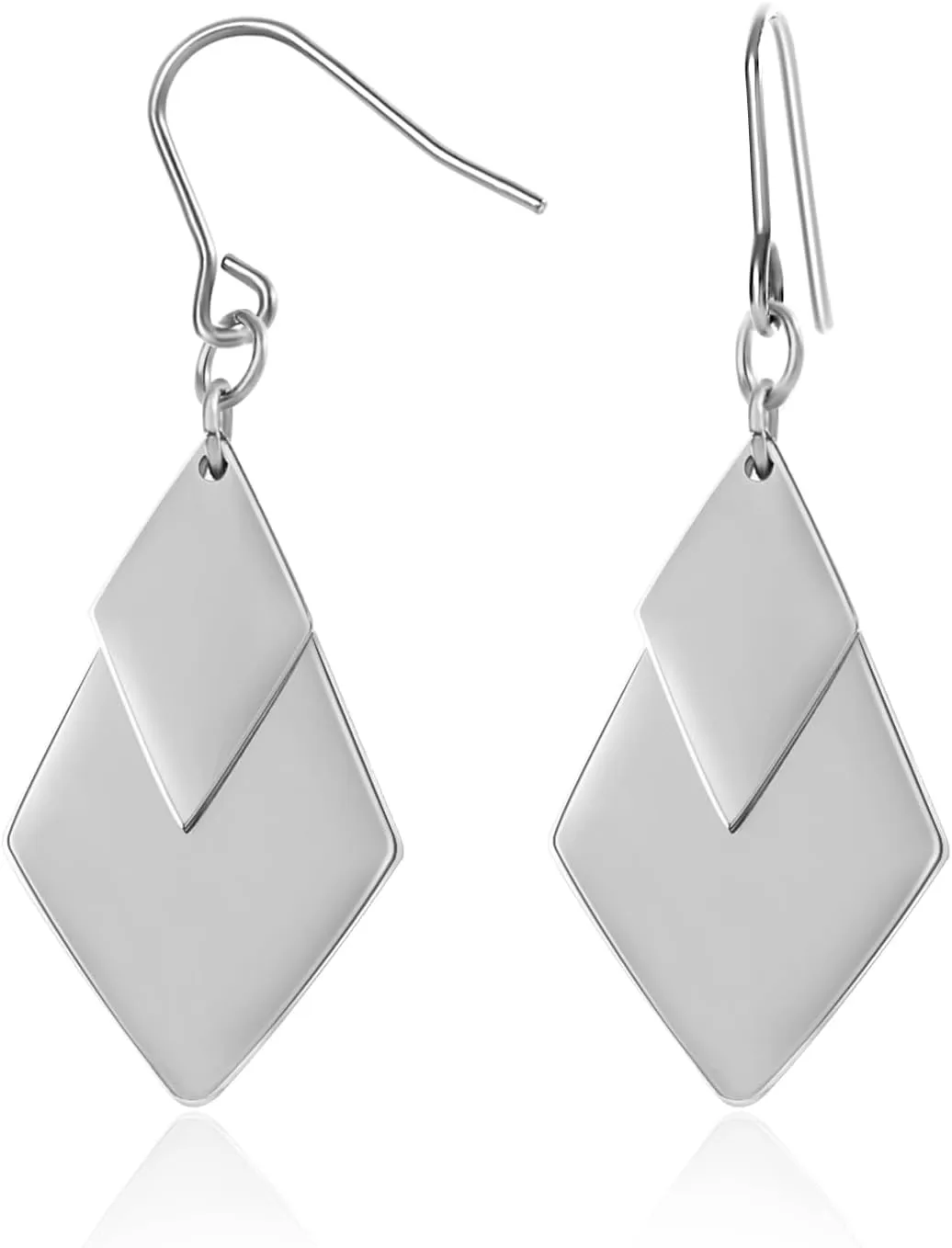 TGNEL Titanium Dangle Earrings Two Flat Rhombus Drop Earrings for Women, Lightweight Polished Geometric Dangling Earrings for Sensitive Ears