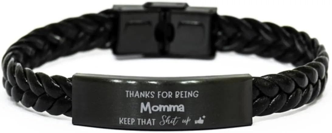 Thanks For Being A Badass Momma, Braided Leather Bracelet, Funny Gifts For Momma, Valentines Birthday Gifts for Momma, Mother's Day, Father's Day and Christmas Gifts for Momma