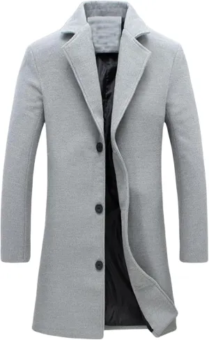 Thatrich Men's Pea Coat Casual Business Trench Coat Long Windbreaker Jacket Wool Blend Blazer Single Breasted Overcoat Coats