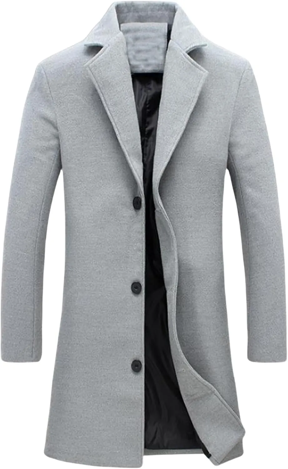 Thatrich Men's Pea Coat Casual Business Trench Coat Long Windbreaker Jacket Wool Blend Blazer Single Breasted Overcoat Coats