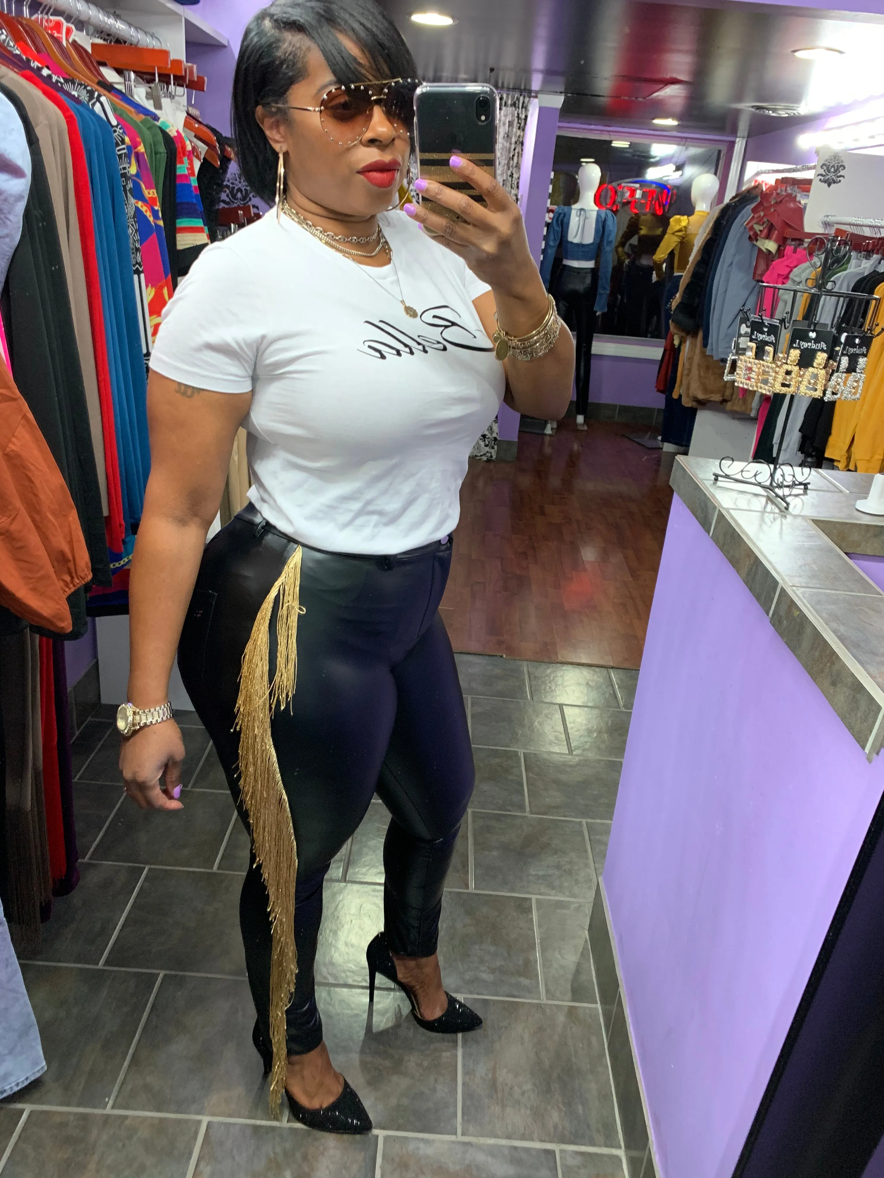 THEESTALLION Fringe Leather Pants