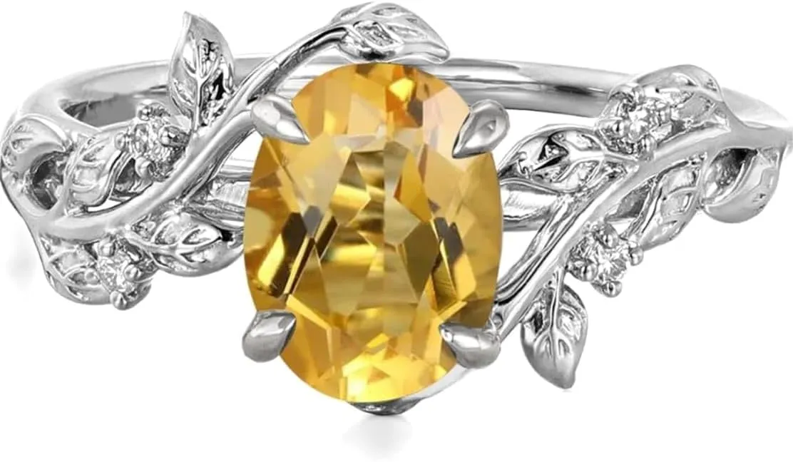 Ticon Oval Gemstone Vintage Engagement Ring for Women Nature Inspired Birthstone Leaf Vine Art Deco Wedding Promise Anniversary Rings for Her Wife Bridal