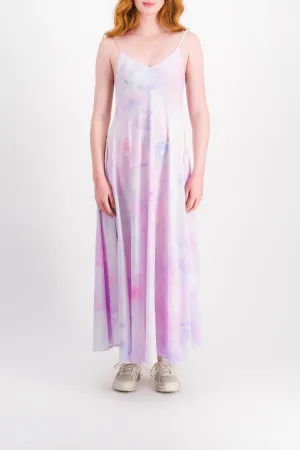 Tie dye printed pleated slip dress