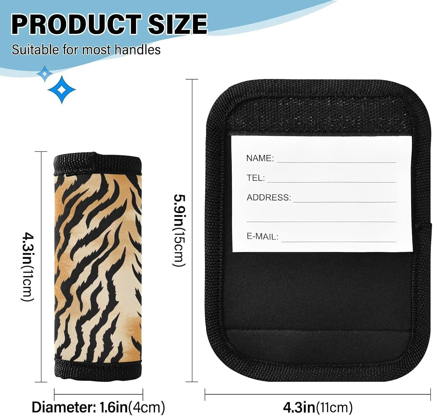 Tiger Stripe Luggage Handle Wrap for Suitcase Luggage Identifiers Soft Handle Covers for Cruise Travel Accessories Suitcase Identifier Protective Cover, 4Pack