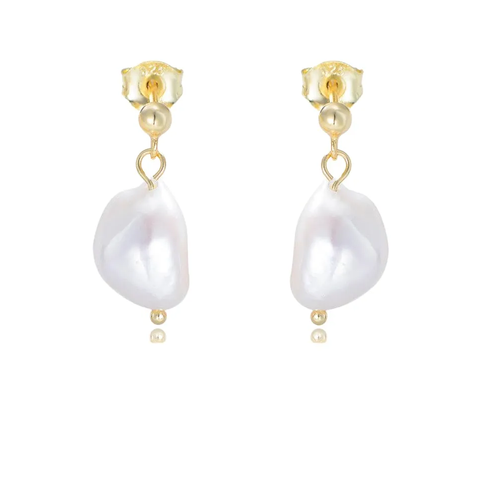 Timeless Elegance: Fine Jewelry 925 Silver Irregular Baroque Pearl Pendant Gold-Plated Stud Earrings