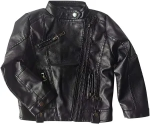 Toddler Boys Girls Motorcycle PU Faux Leather Lapel Jackets Coat Winter Outwear Zipper Turn-Down Crop Tops Outfits