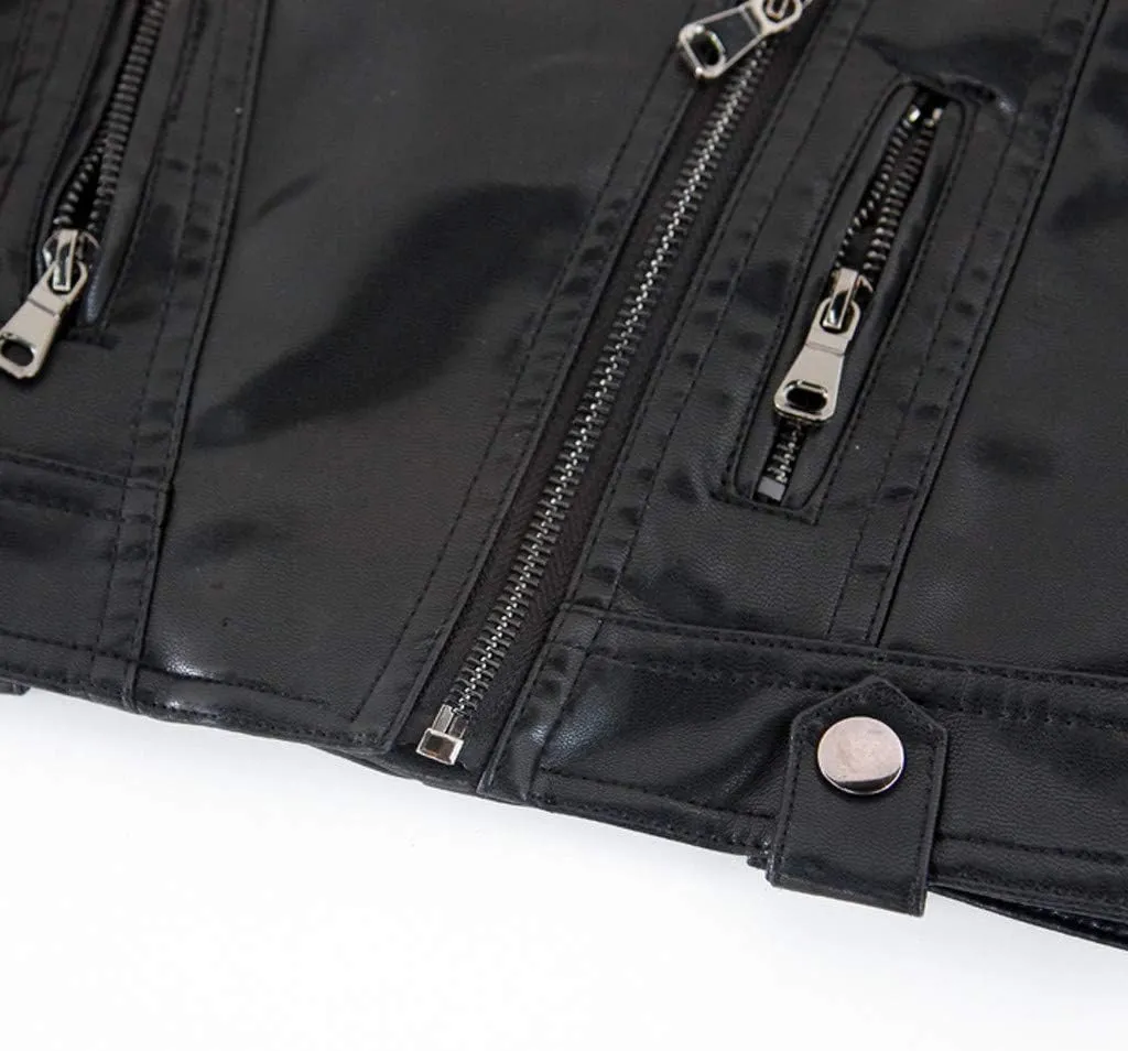 Toddler Boys Girls Motorcycle PU Faux Leather Lapel Jackets Coat Winter Outwear Zipper Turn-Down Crop Tops Outfits