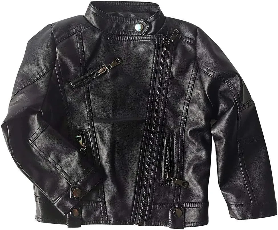 Toddler Boys Girls Motorcycle PU Faux Leather Lapel Jackets Coat Winter Outwear Zipper Turn-Down Crop Tops Outfits
