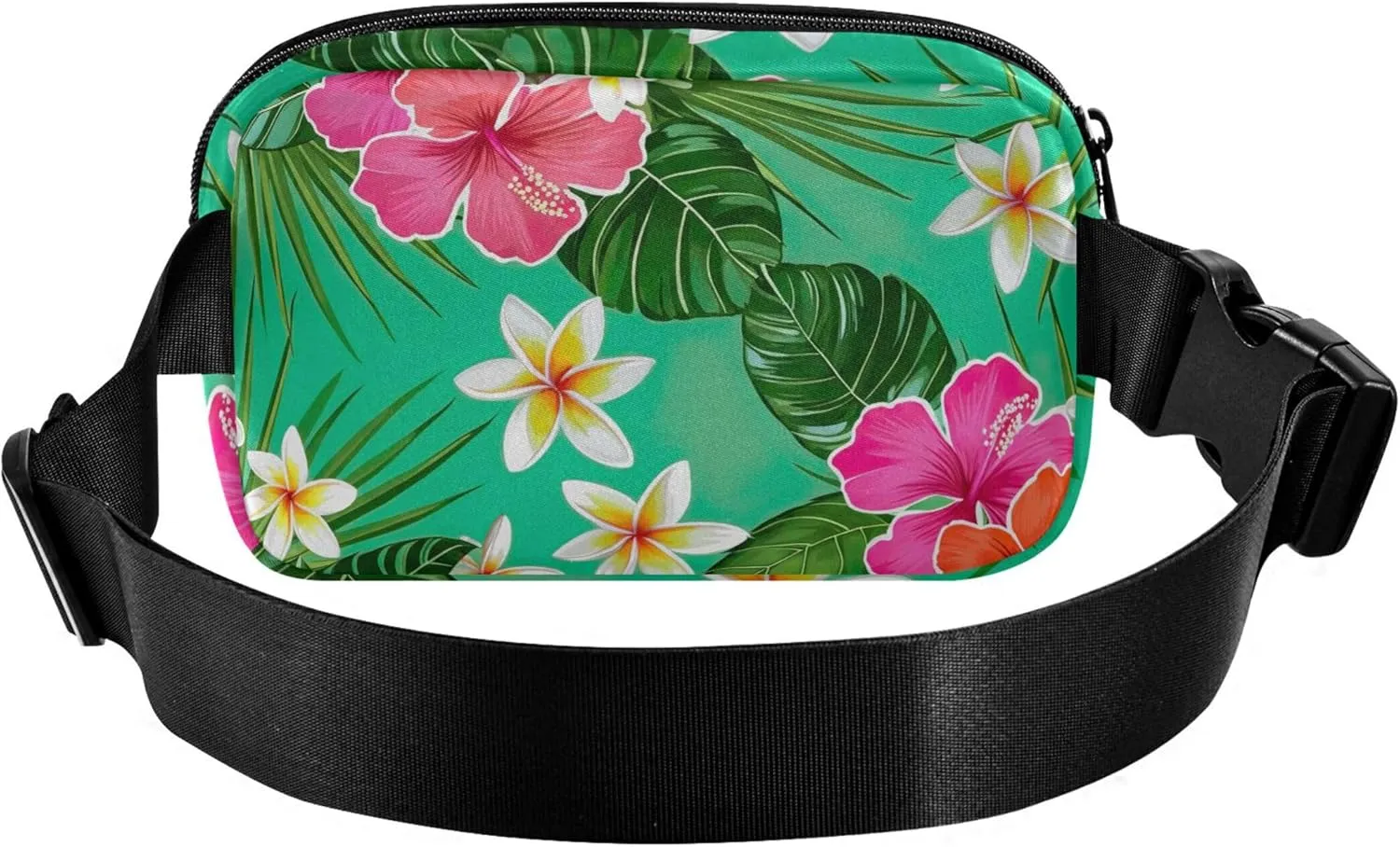 Tropical Flower Hibiscus Green Waterproof Fanny Packs Women Hip Pack Belt Pouch Fashion Travel Waist Bag