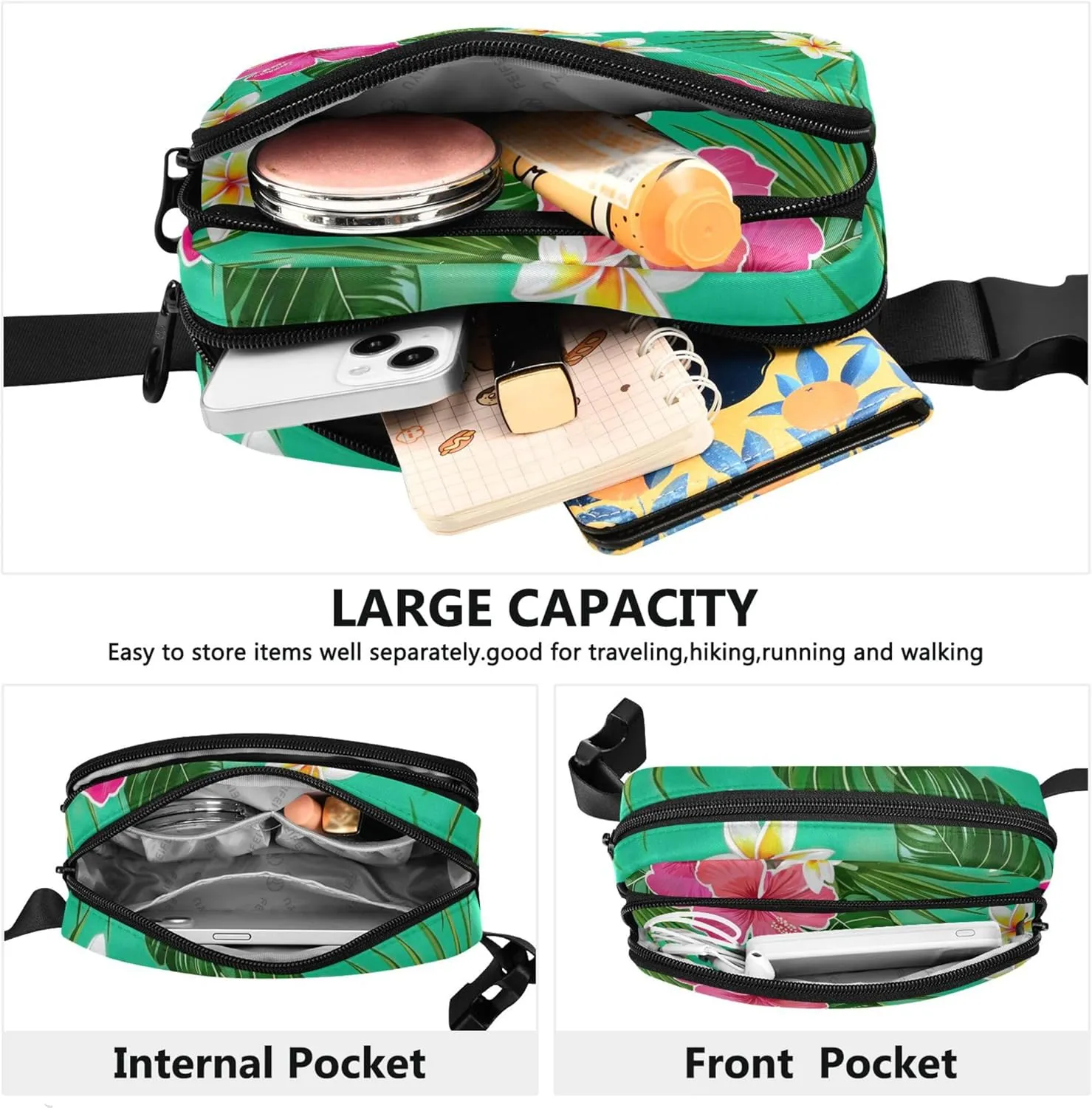 Tropical Flower Hibiscus Green Waterproof Fanny Packs Women Hip Pack Belt Pouch Fashion Travel Waist Bag