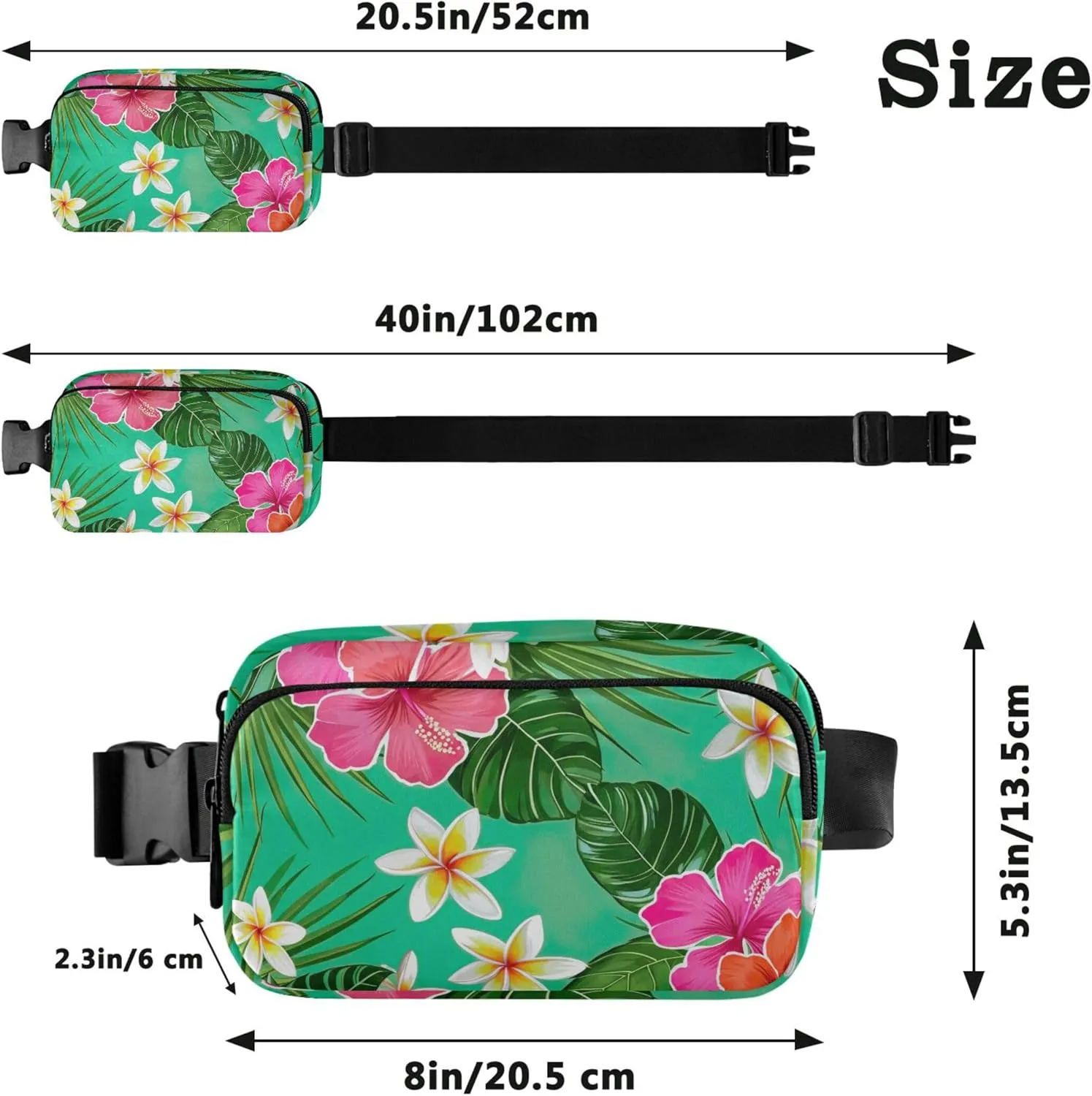 Tropical Flower Hibiscus Green Waterproof Fanny Packs Women Hip Pack Belt Pouch Fashion Travel Waist Bag