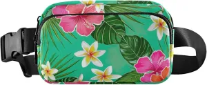 Tropical Flower Hibiscus Green Waterproof Fanny Packs Women Hip Pack Belt Pouch Fashion Travel Waist Bag