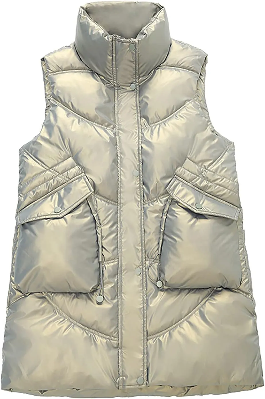tuduoms Women Vest Warm Winter Cotton Padded Long Vest Gilet Teen Girls Hooded Lightweight Zip Quilted Puffer Vest Waistcoat