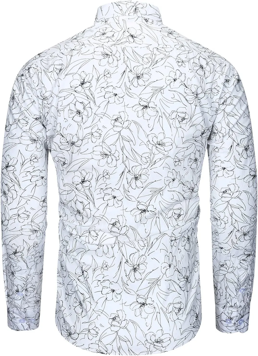 TUNEVUSE Men Floral Dress Shirts Long Sleeve Casual Button Down Flower Printed Shirts 100% Cotton