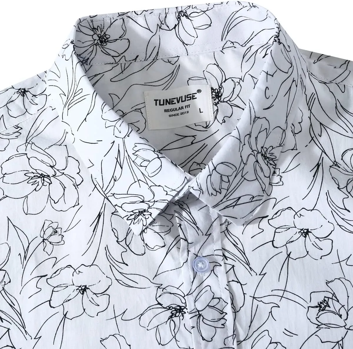 TUNEVUSE Men Floral Dress Shirts Long Sleeve Casual Button Down Flower Printed Shirts 100% Cotton