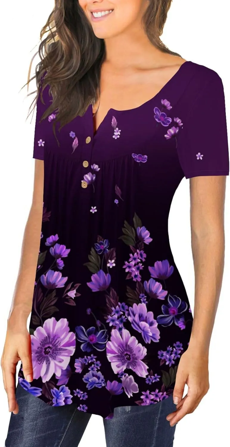 Ulovmi Plus Size Womens Tunic Tops To Wear With Leggings Summer Short Sleeve