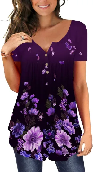 Ulovmi Plus Size Womens Tunic Tops To Wear With Leggings Summer Short Sleeve