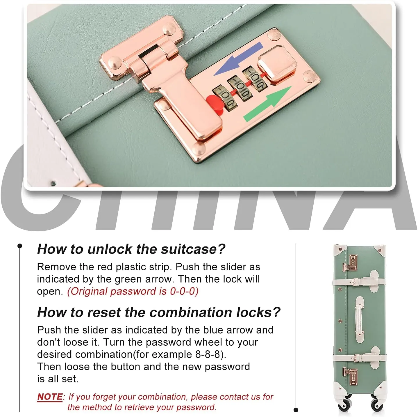 Unitravel 3 Piece Vintage Combination Suitcase Set, Hard Shell Retro Travel Trunk Luggage with Train Bag for Women (Matcha Green, 26" 20" 12")