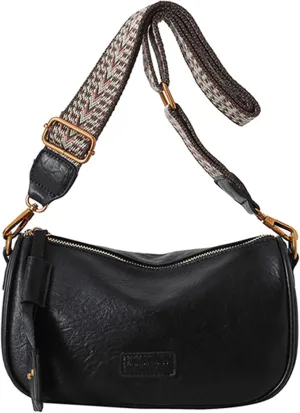 Vegan Leather Crossbody Bag for Women, Small Shoulder Purse with Wide Strap