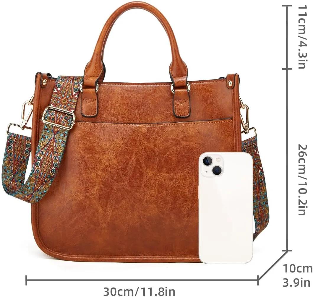 Vegan Leather Crossbody Bag for Women, Small Shoulder Purse with Wide Strap
