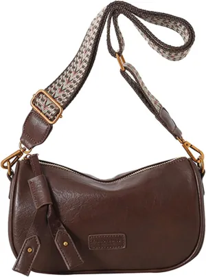 Vegan Leather Crossbody Bag for Women, Small Shoulder Purse with Wide Strap