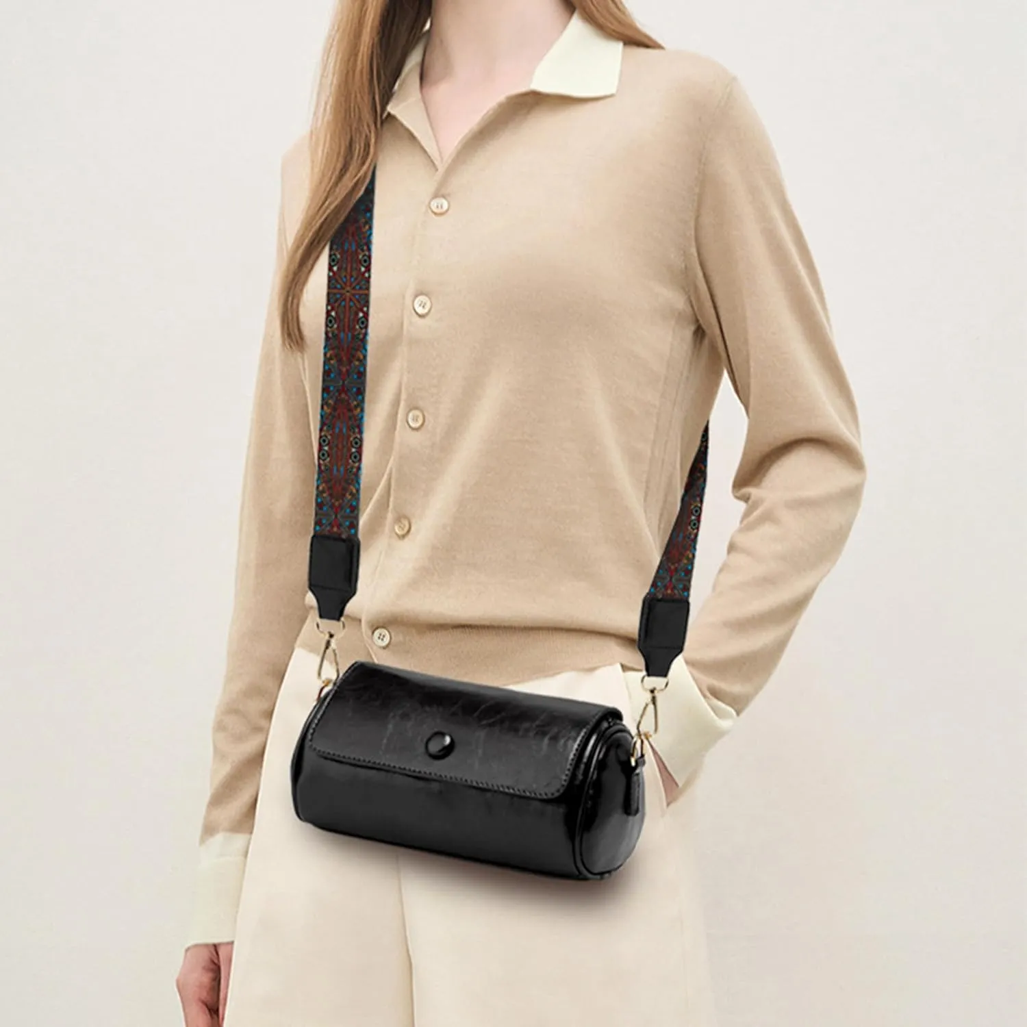 Vegan Leather Crossbody Bag for Women, Small Shoulder Purse with Wide Strap