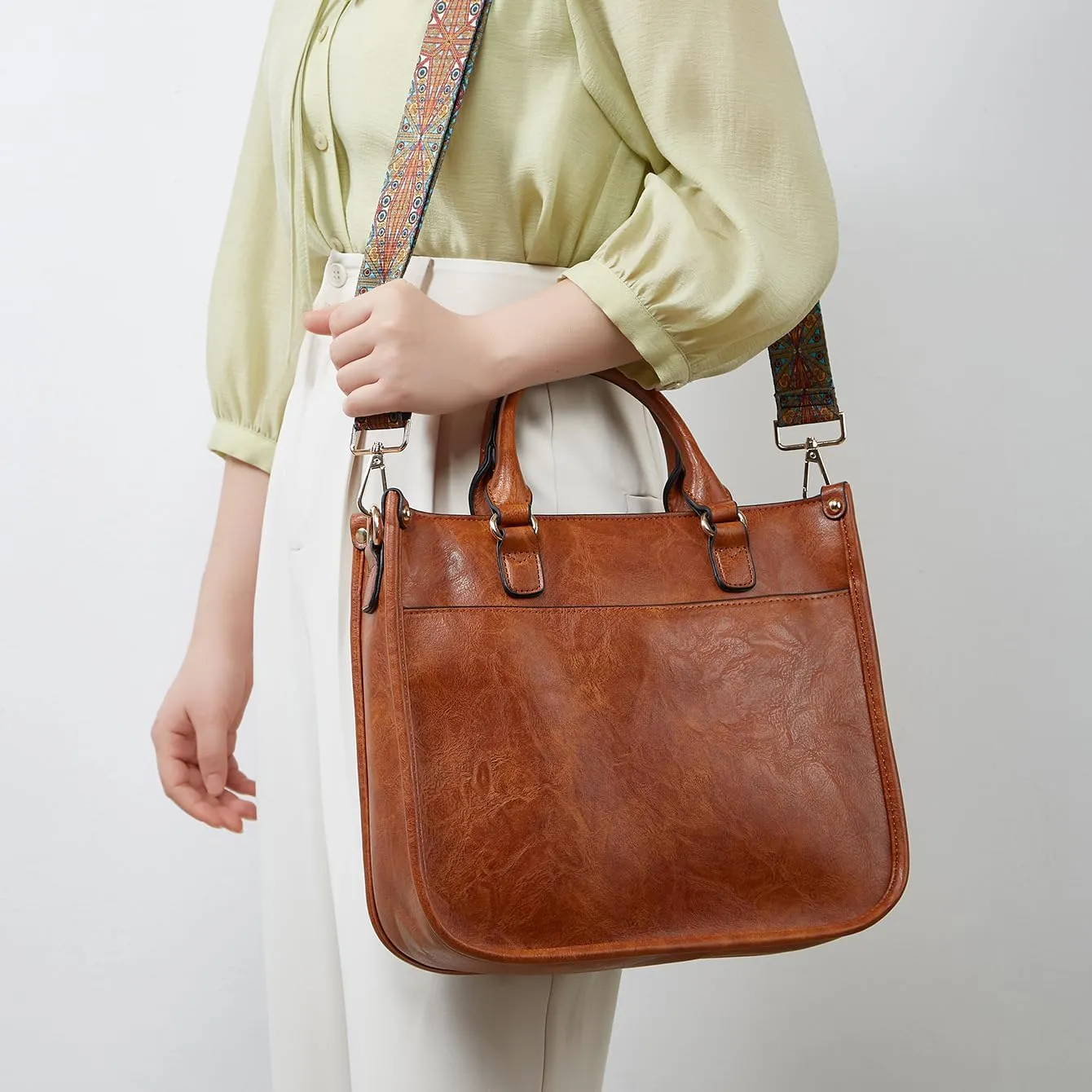 Vegan Leather Crossbody Bag for Women, Small Shoulder Purse with Wide Strap
