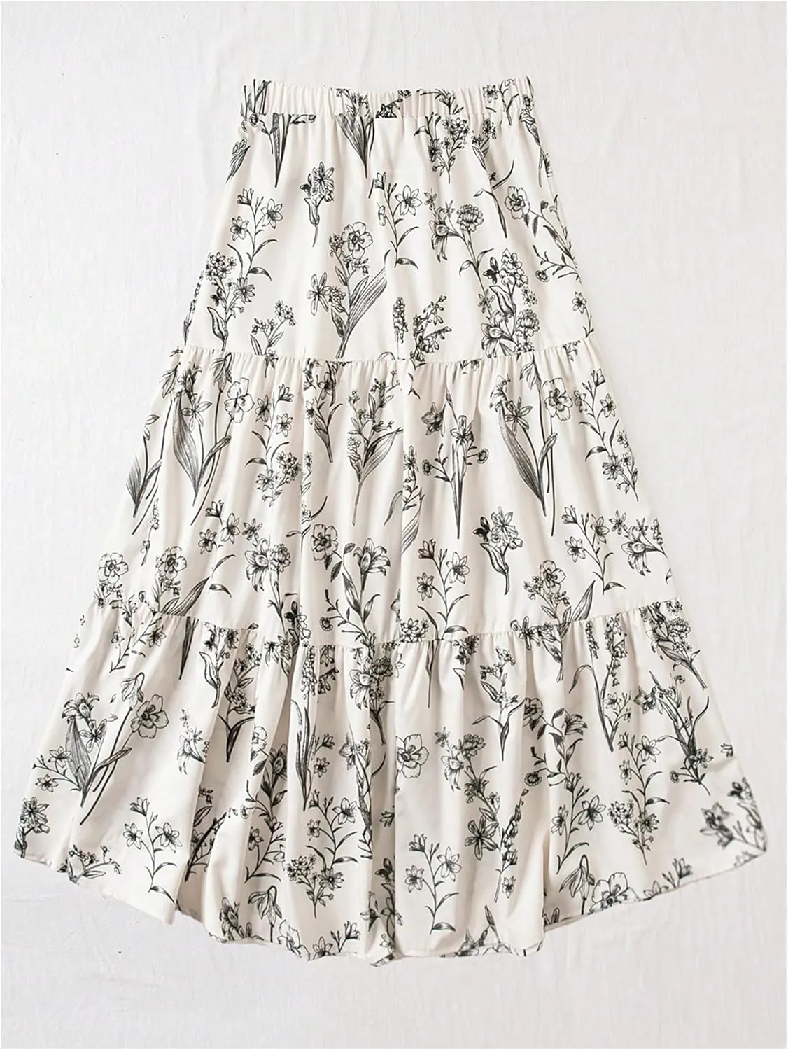 Verdusa Women's Floral Print Elastic High Waist Pleated Ruffle Flowy Long Skirts