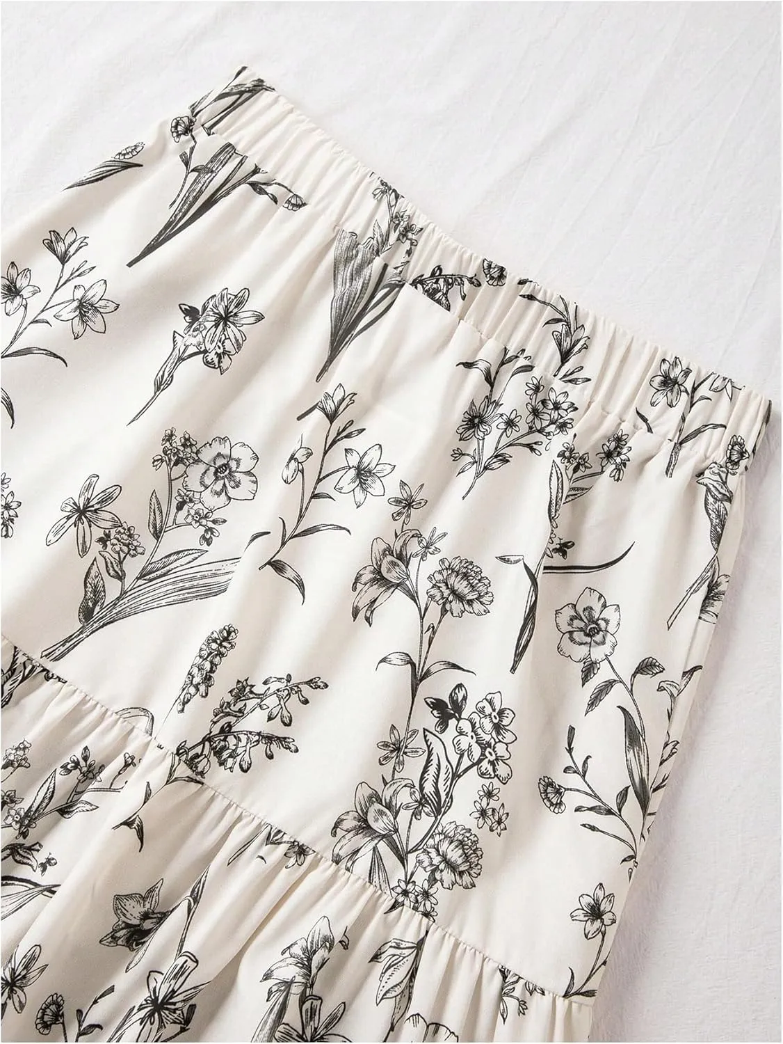 Verdusa Women's Floral Print Elastic High Waist Pleated Ruffle Flowy Long Skirts