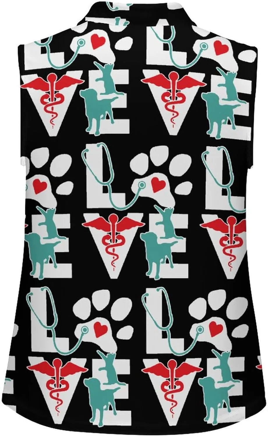 Veterinarian Love Cat and Dog Veterinary Women's Sleeveless Golf Polo Shirts Athletic Tank Tops